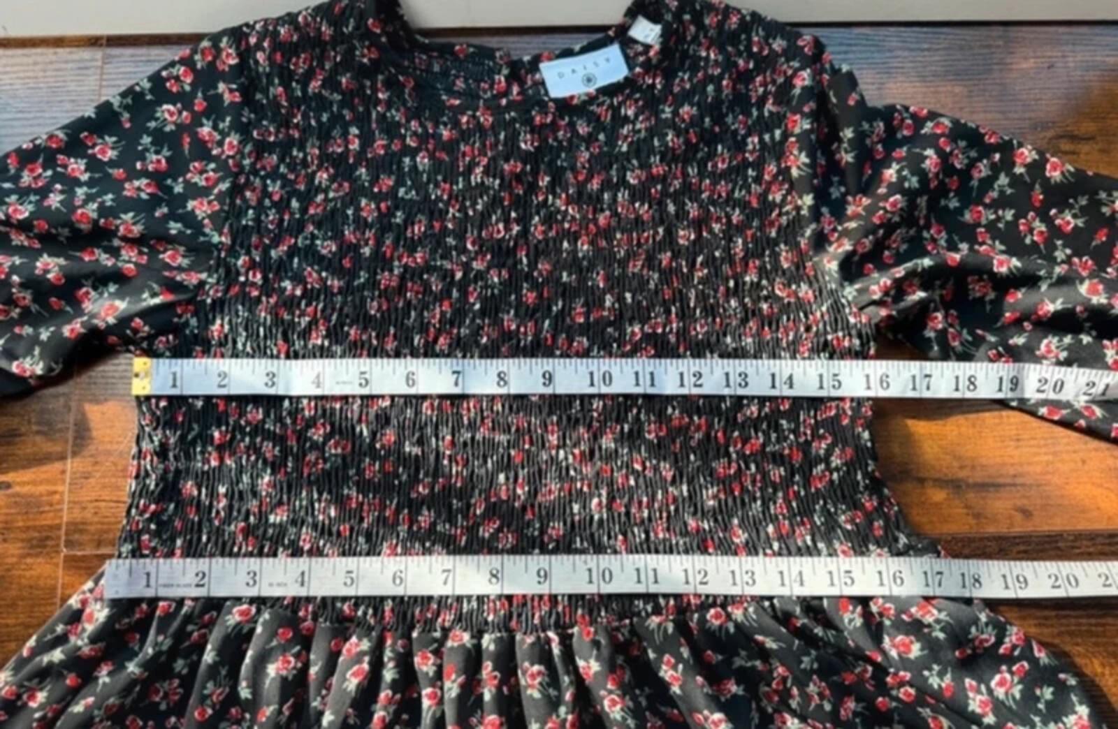 Daisy Street Floral Smock Dress UK 8 US 4 Black Mini Cottagecore