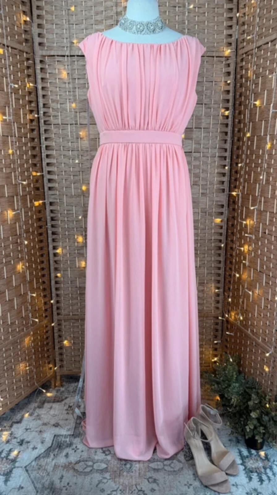 Goddiva Peach Maxi Dress UK 14 Chiffon Empire Waist Wedding Guest