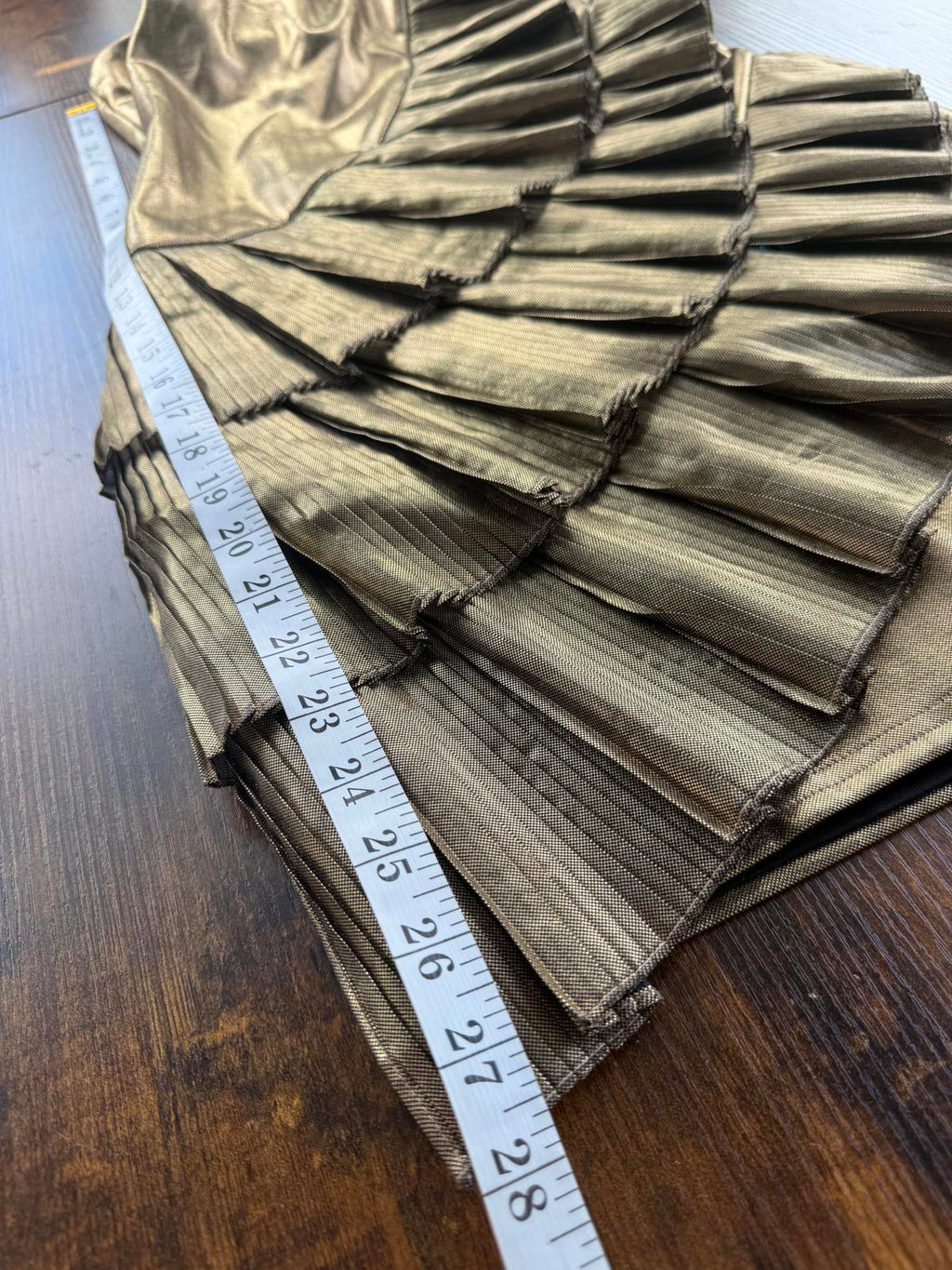 Gold Metallic Strapless Pleated Mini Dress UK Size 8–10