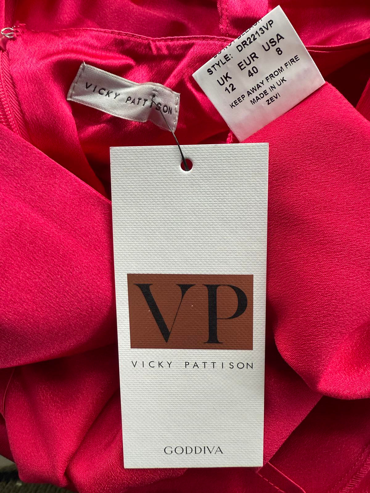 💗Vicky Pattison x Goddiva Hot Pink Satin Halter Maxi Dress UK 12 #105