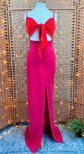 Goddiva Cerise Pink Orange Bow Cut Out Maxi Gown BNWT UK 8