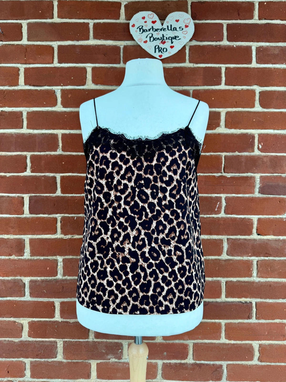 Chic Leopard Print Camisole with Lace Trim - Size Large