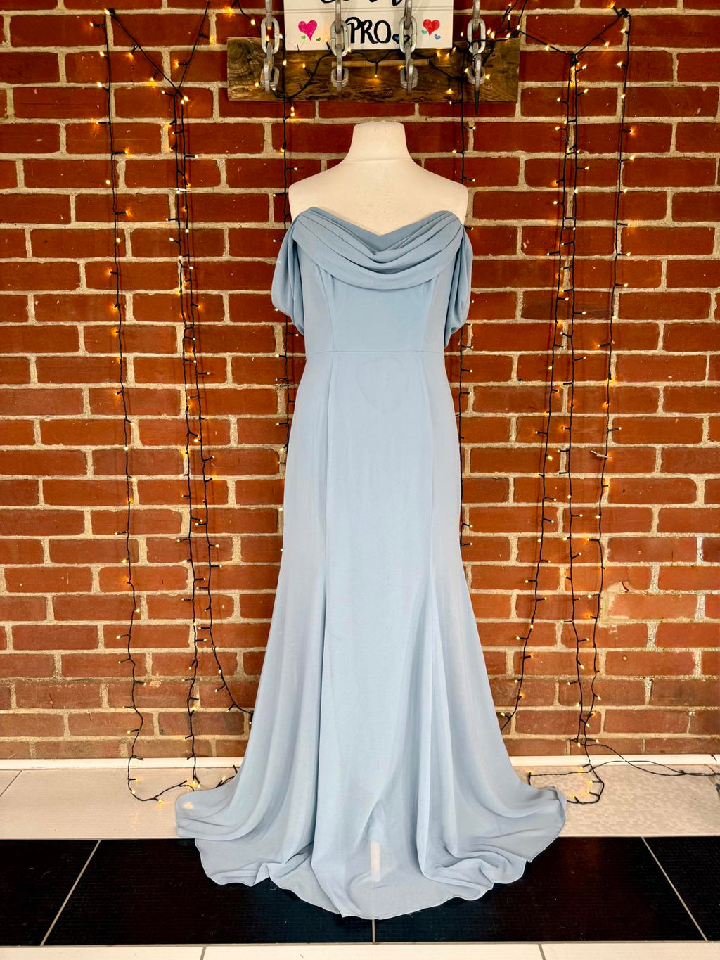 Goddiva Dusky Blue Off Shoulder Chiffon Maxi Dress UK 14 BNWT #127