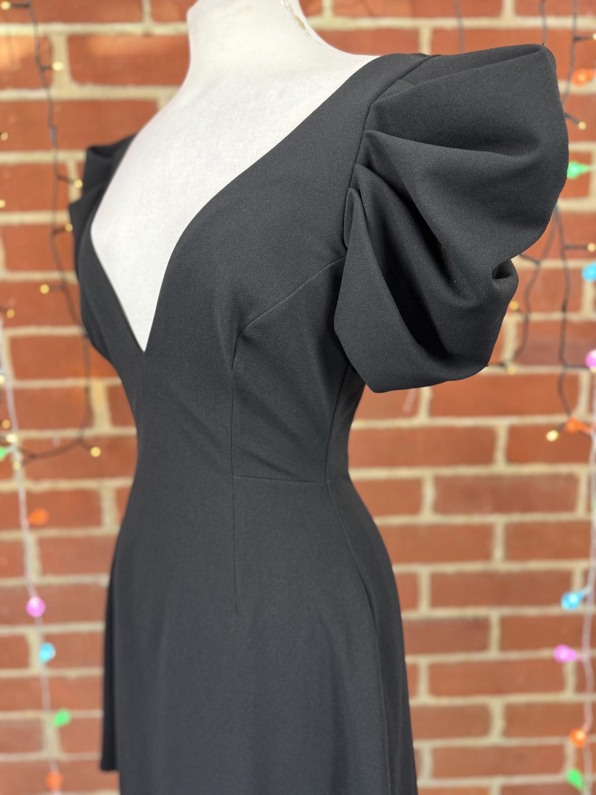 Black Puff Sleeve Mini Dress – Fits UK 8–10 / US 4–6 V-Neck Party Style     .299