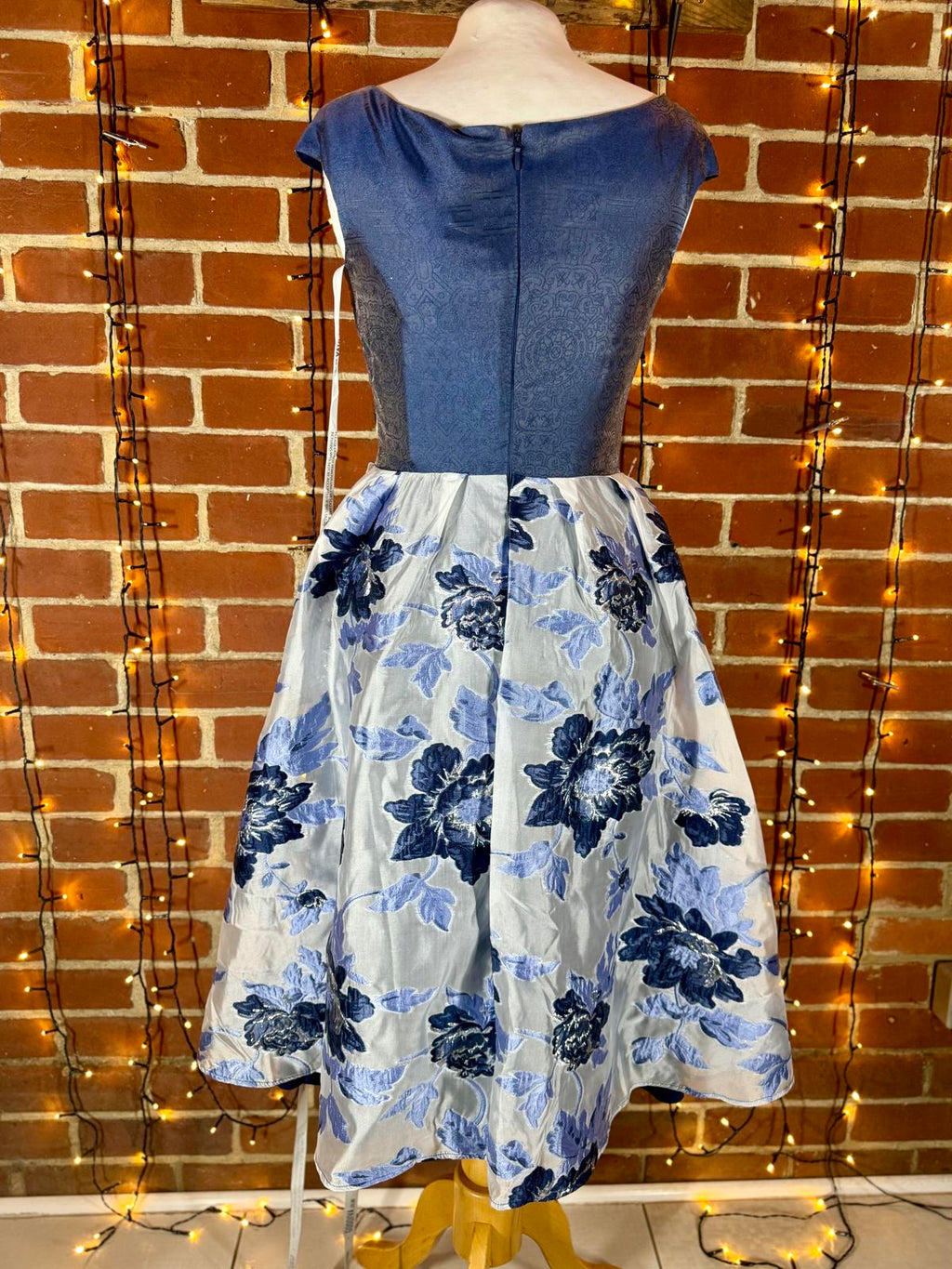 Goddiva London DR3409A Blue Floral Jacquard Prom Dress Size 8-10