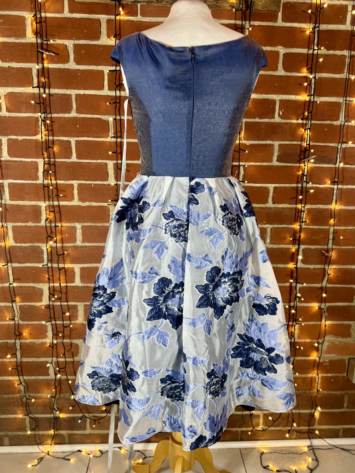 Goddiva London DR3409A Blue Floral Jacquard Prom Dress Size 8-10