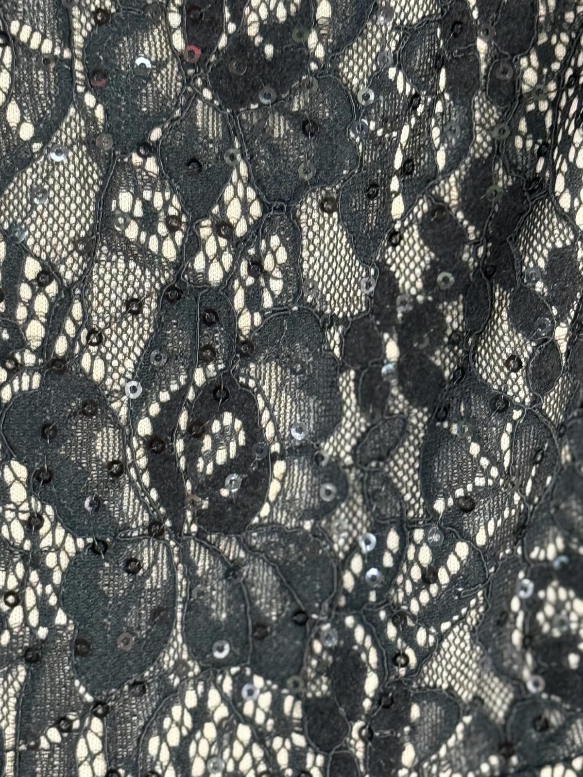 Black Lace Sequin Fit & Flare Midi Dress UK 6 EU 34 US 2 Party Evening Wedding