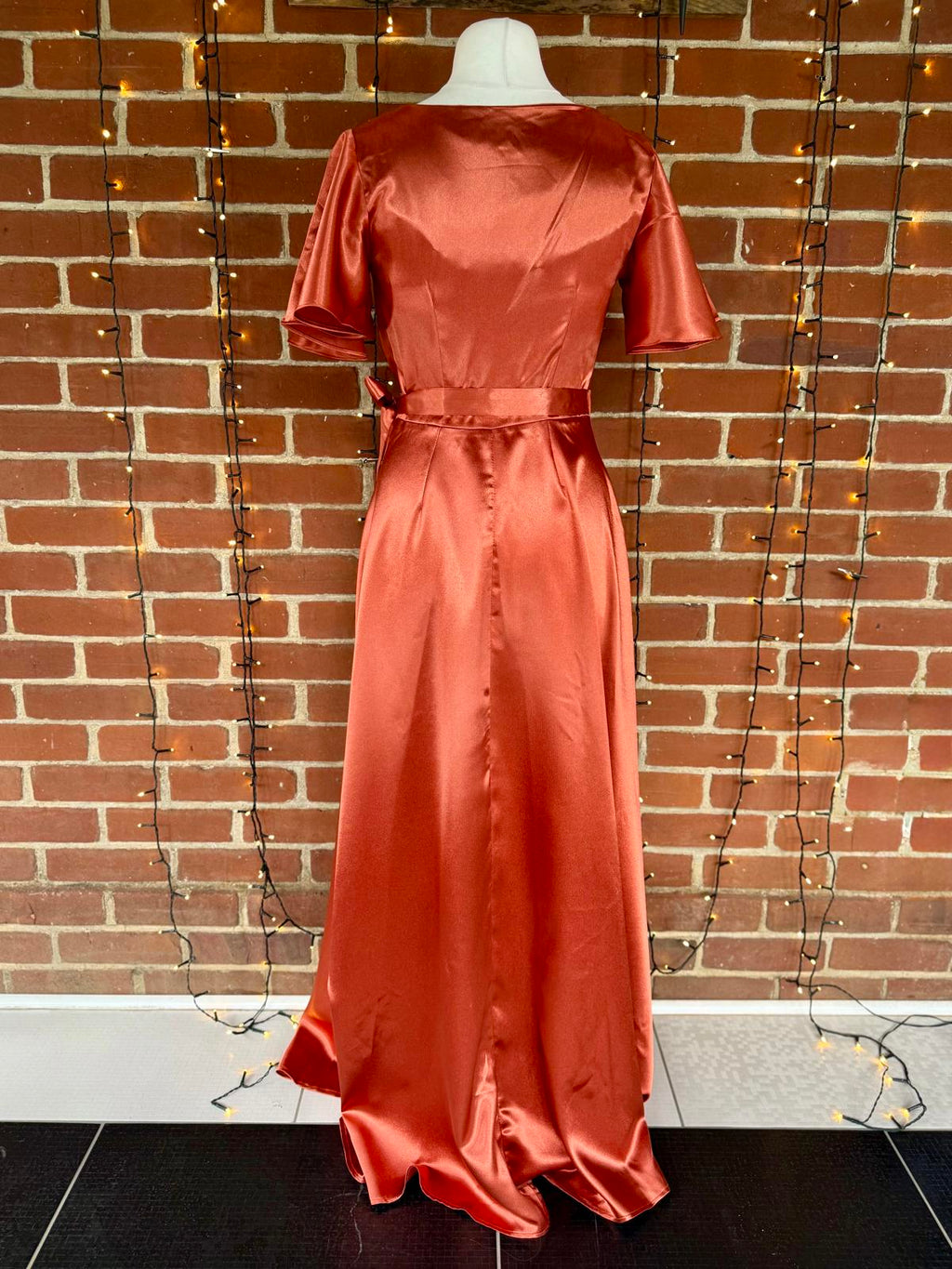 Goddiva DR3955 Burnt Orange Satin Wrap Maxi Dress UK 8 BNWT Occasion #134