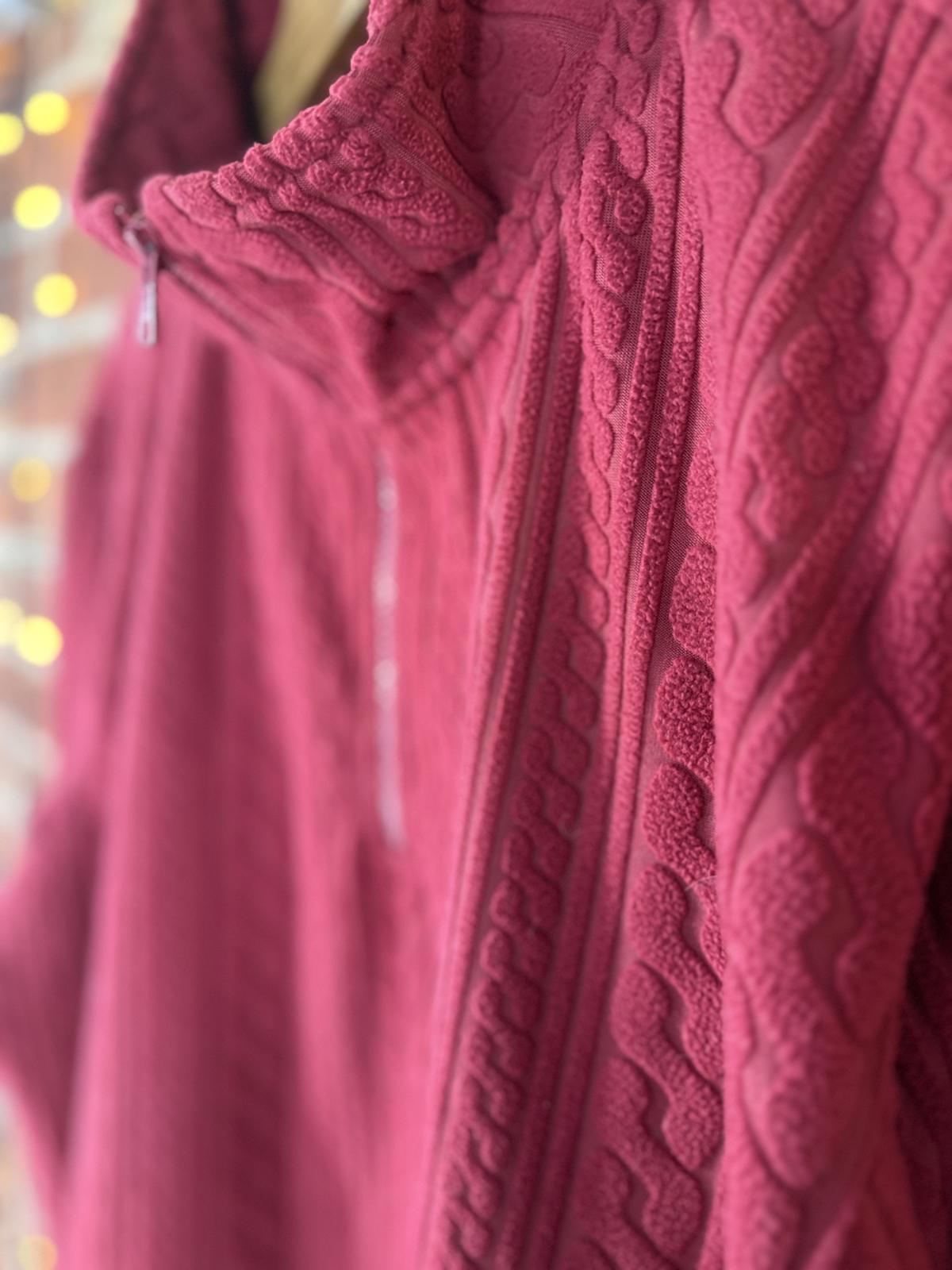 Cotton Traders XL Red Textured Quarter Zip Fleece Top 100% Polyester NUM2