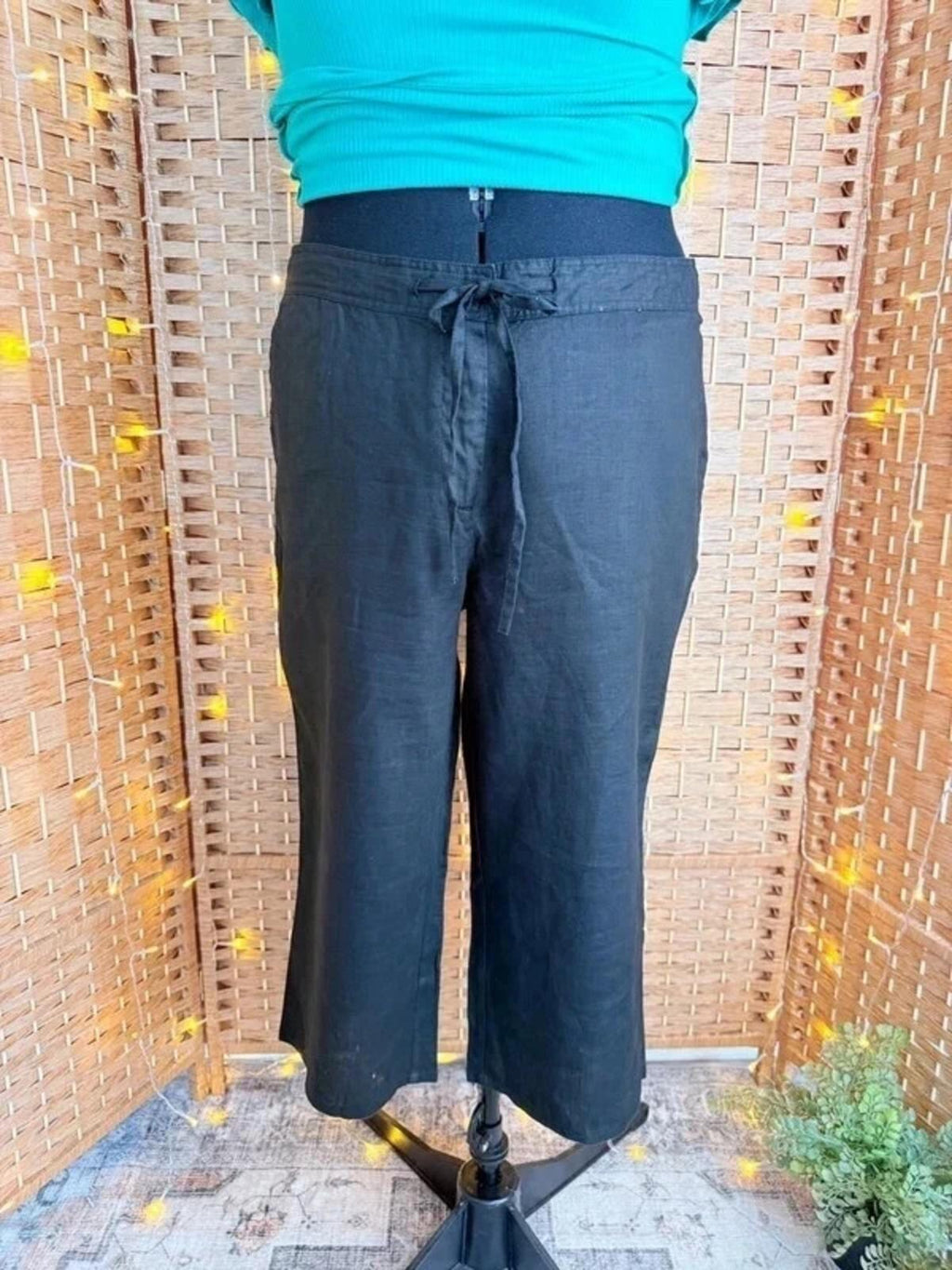 TU Black Linen Blend Cropped Trousers UK 16 US 12 Summer