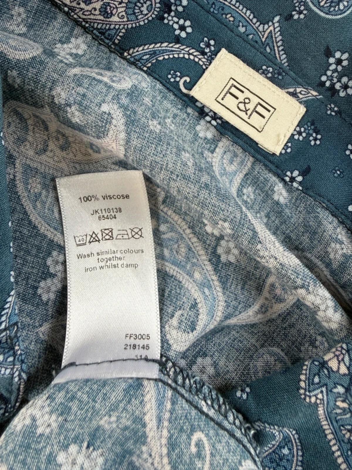 F&F Paisley Shirt UK 14-16 Blue Soft Viscose Blouse Casual