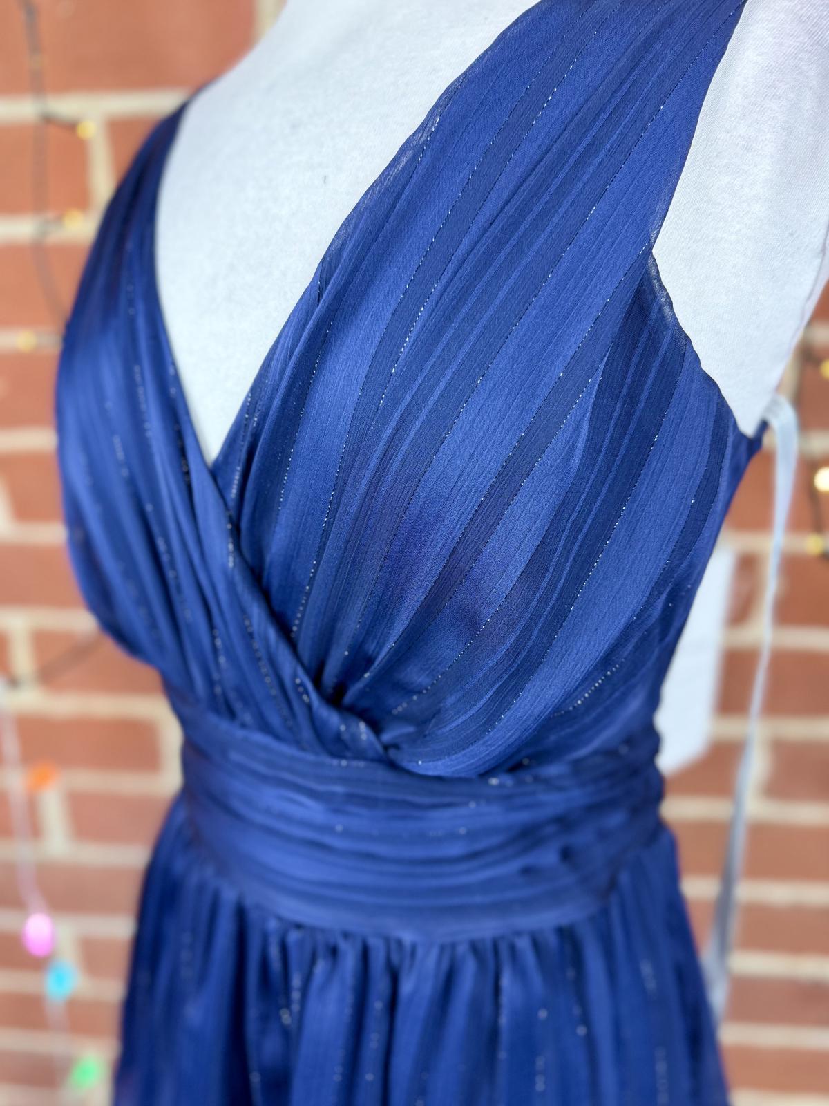 Goddiva Navy Tiered Shimmer Maxi Dress UK 10 / US 6                         .313