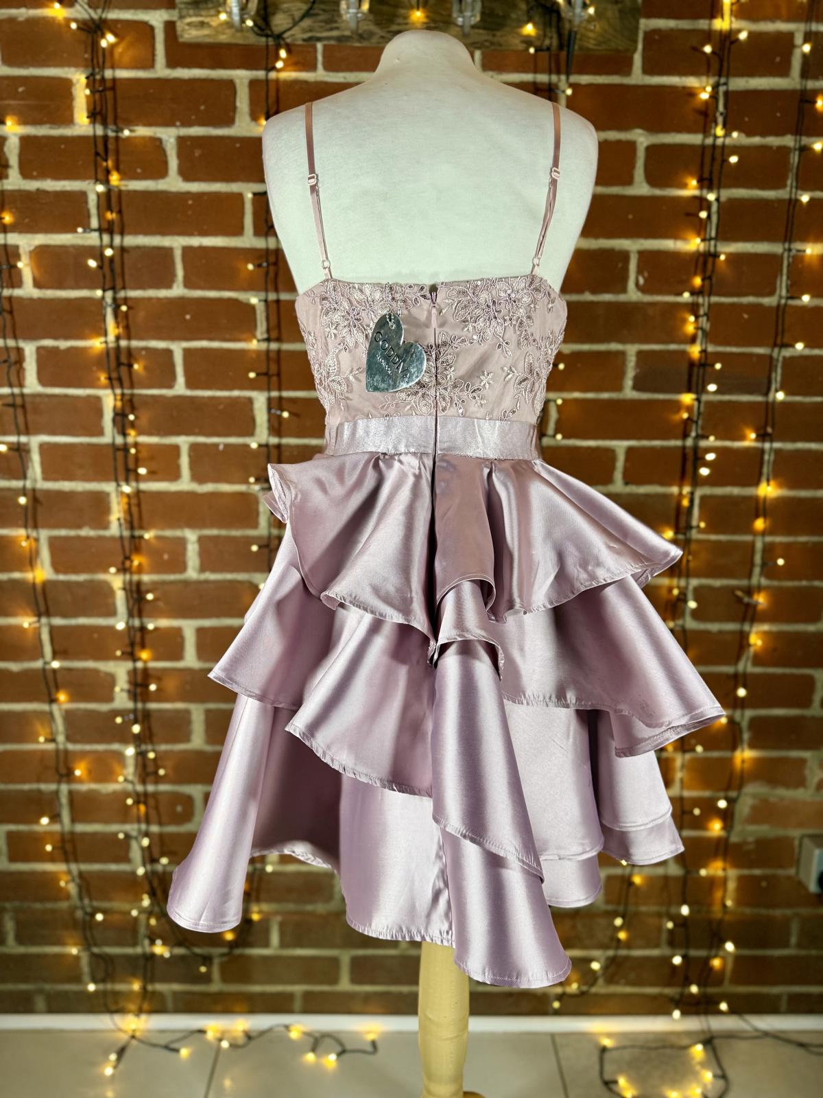 Goddiva London Blush Pink Satin Layered Dress UK 10-12 | Embroidered Gown