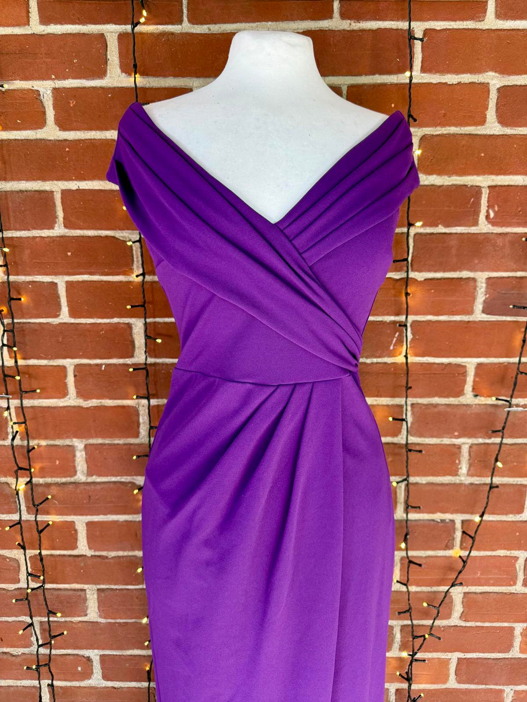 💜 Goddiva London Purple Off-Shoulder Maxi Dress – UK 8-10