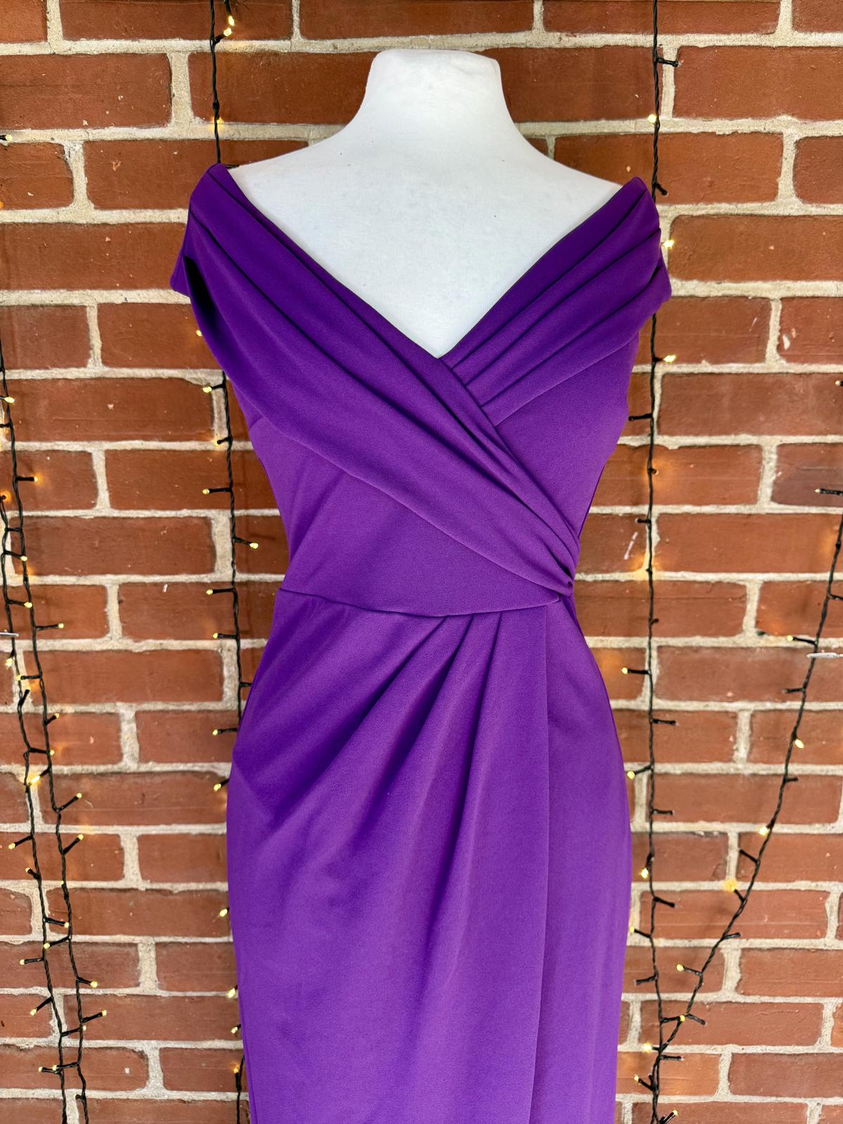 💜 Goddiva London Purple Off-Shoulder Maxi Dress – UK 8-10