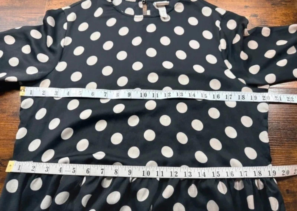 Black White Polka Dot Midi Dress UK14 US10 Long Sleeve Tiered