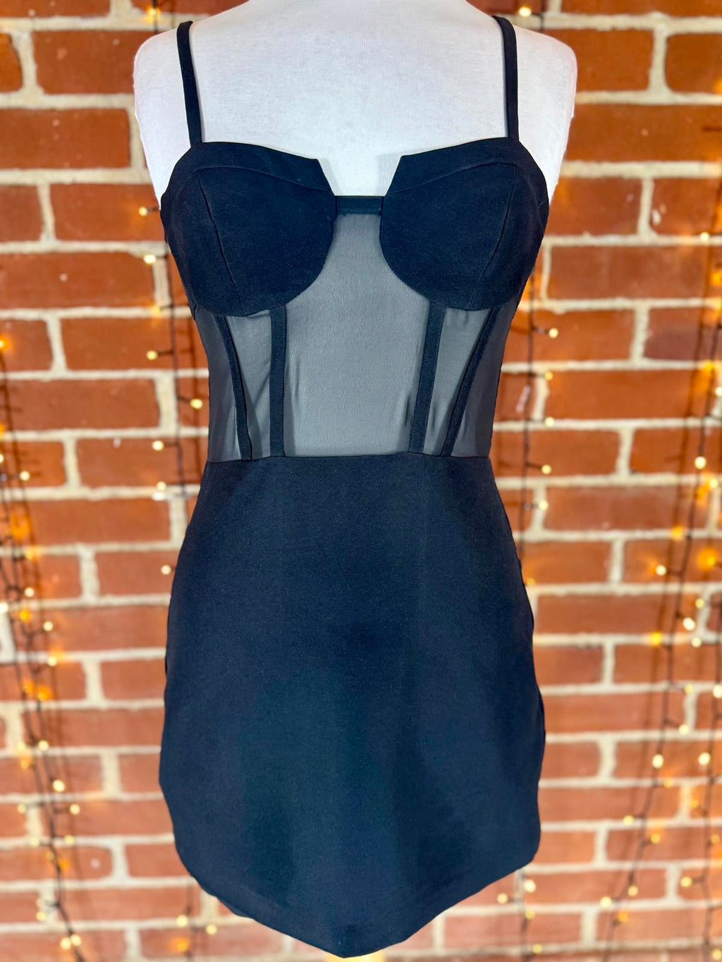 ZARA Black Mesh Corset Mini Dress Size S UK 8 Bustier Bodycon Party Evening #144