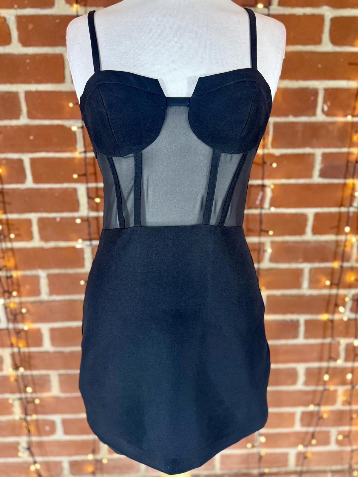 ZARA Black Mesh Corset Mini Dress Size S UK 8 Bustier Bodycon Party Evening #144