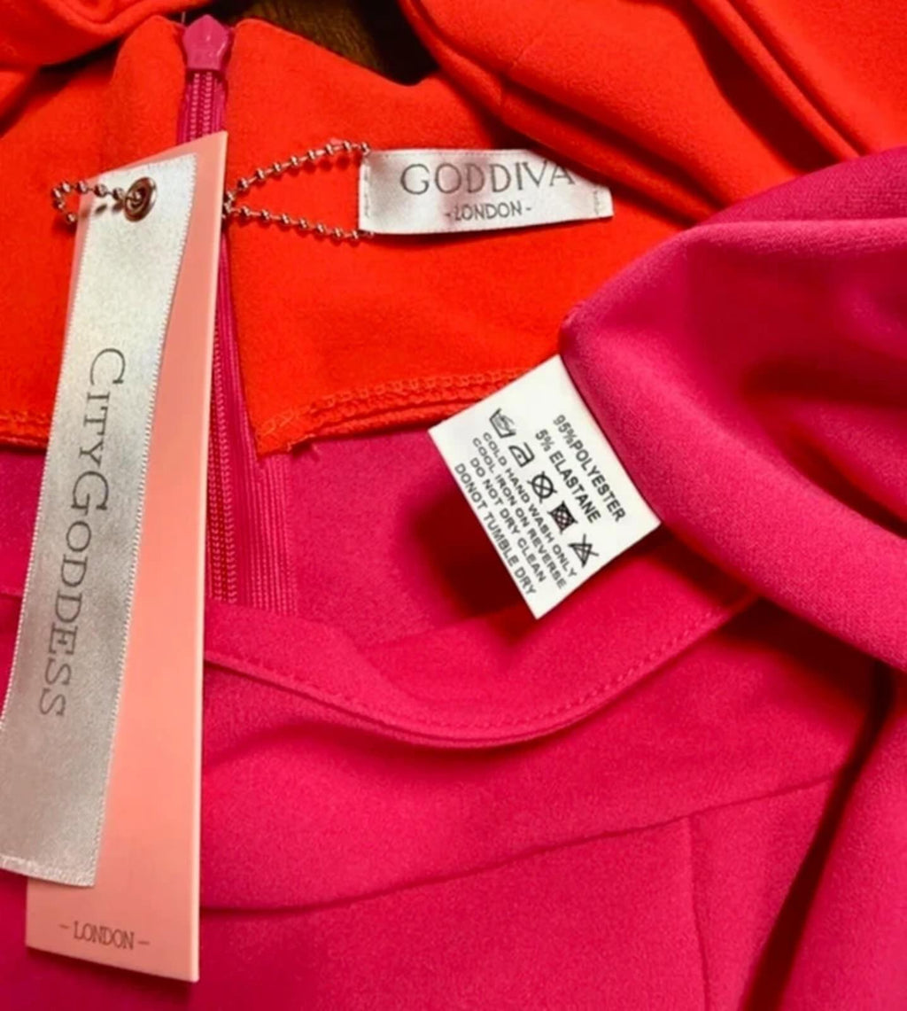 Goddiva Cerise Pink Orange Bow Cut Out Maxi Gown BNWT UK 8