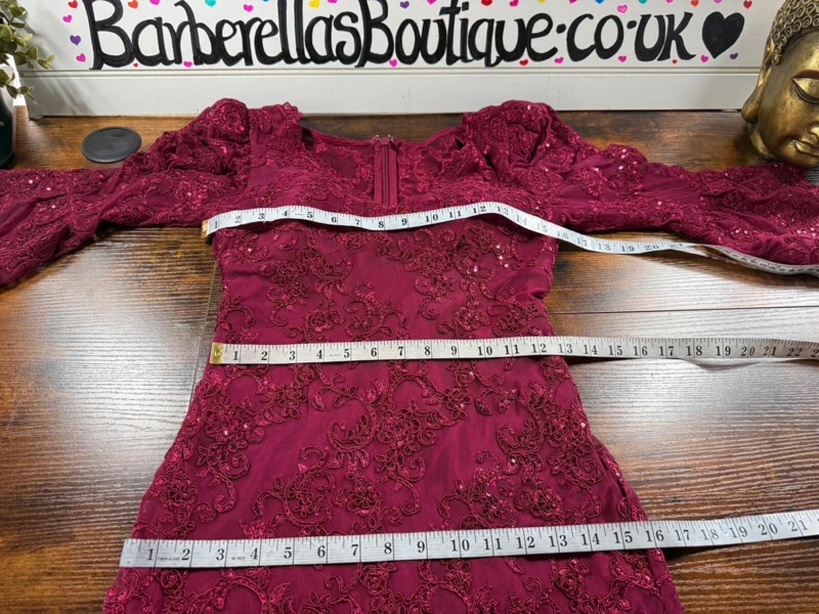 Goddiva Burgundy Lace Sequin Midi Dress UK 8 Wedding Guest