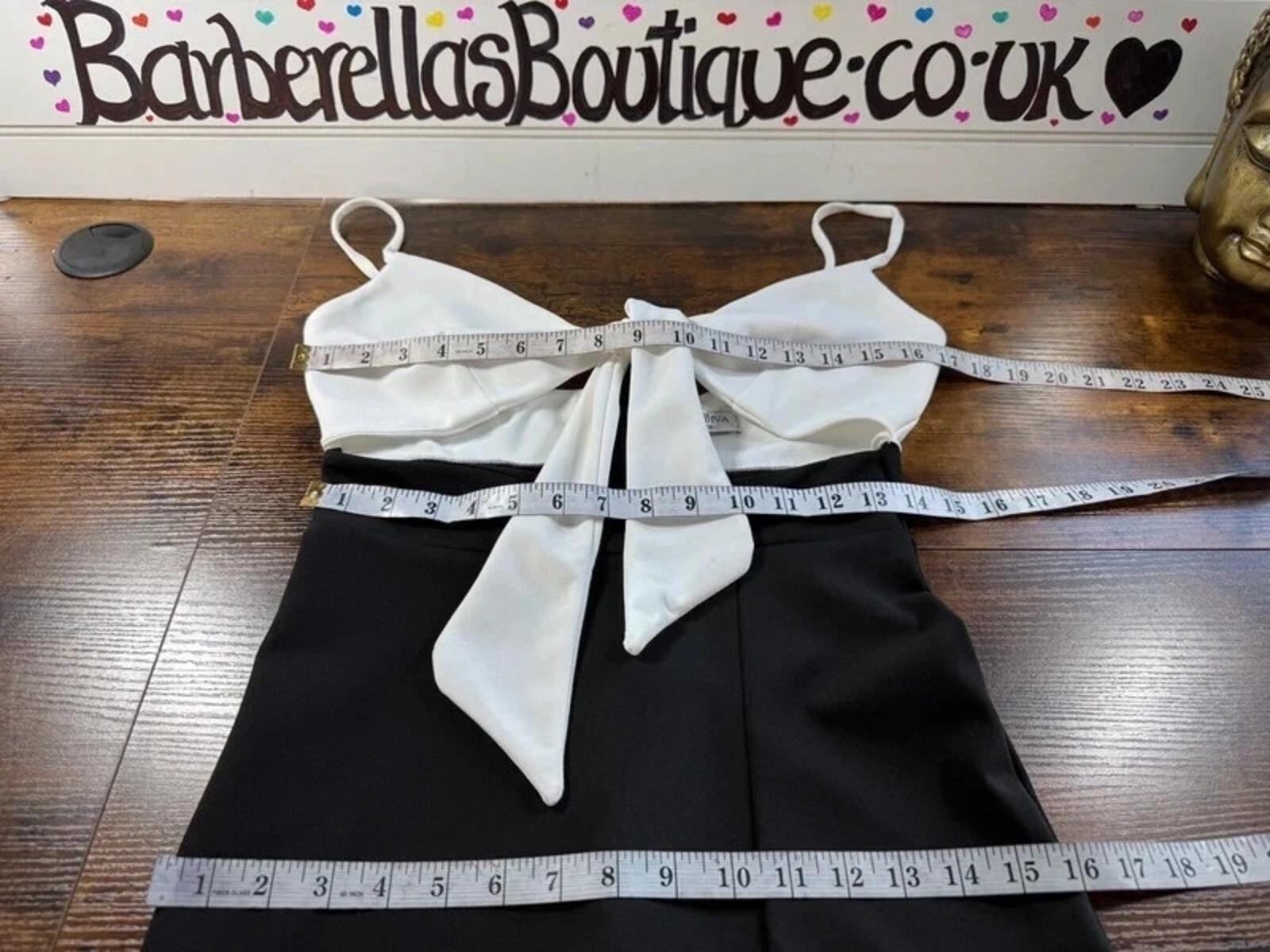Goddiva Elegant Black and White Bow Back Evening Dress UK 10-12