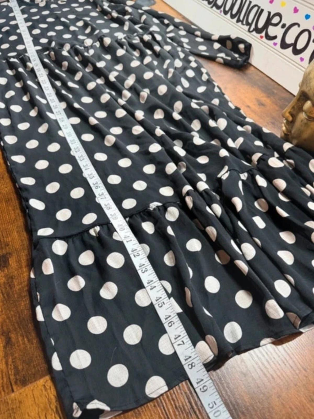 Black White Polka Dot Midi Dress UK14 US10 Long Sleeve Tiered
