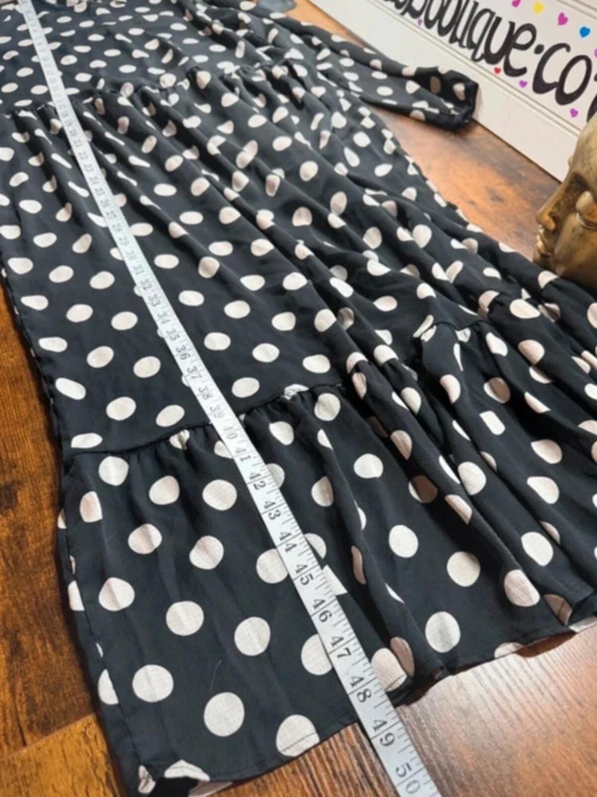 Black White Polka Dot Midi Dress UK14 US10 Long Sleeve Tiered