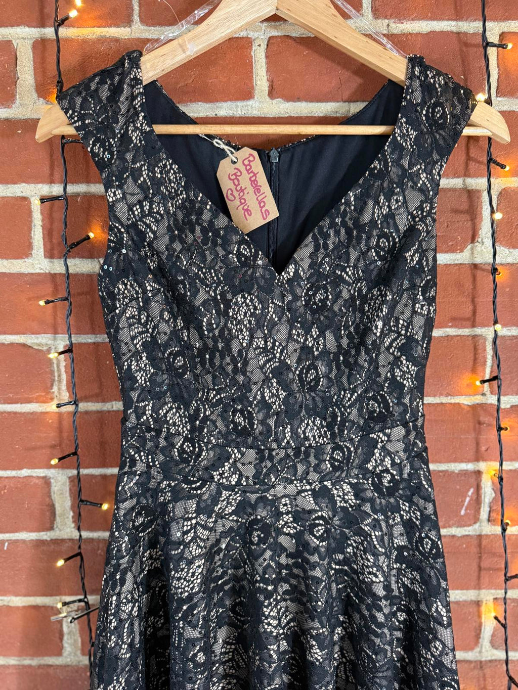 Black Lace Sequin Fit & Flare Midi Dress UK 6 EU 34 US 2 Party Evening Wedding