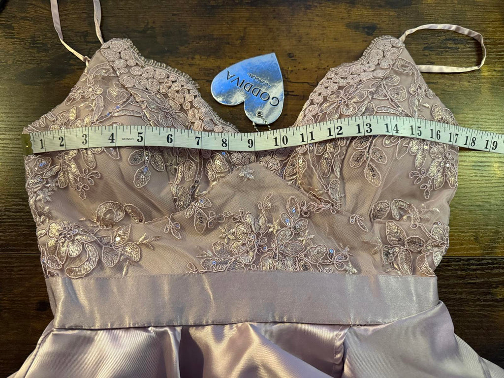 Goddiva London Blush Pink Satin Layered Dress UK 10-12 | Embroidered Gown