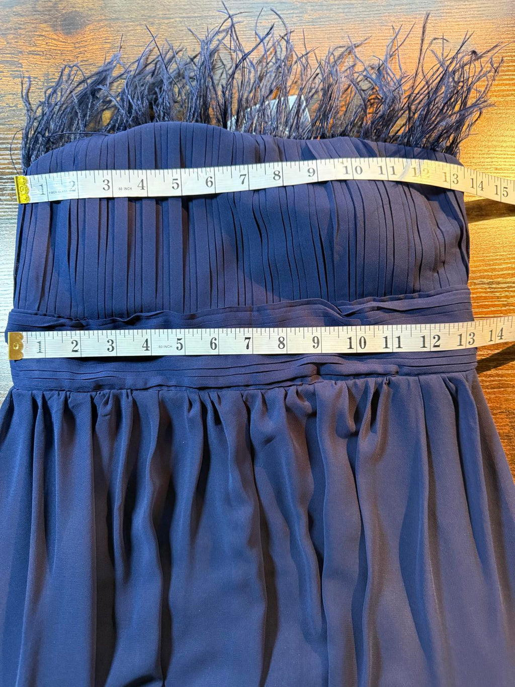 Goddiva Navy Feather Trim Strapless Maxi Gown UK 8 / US 4                    308