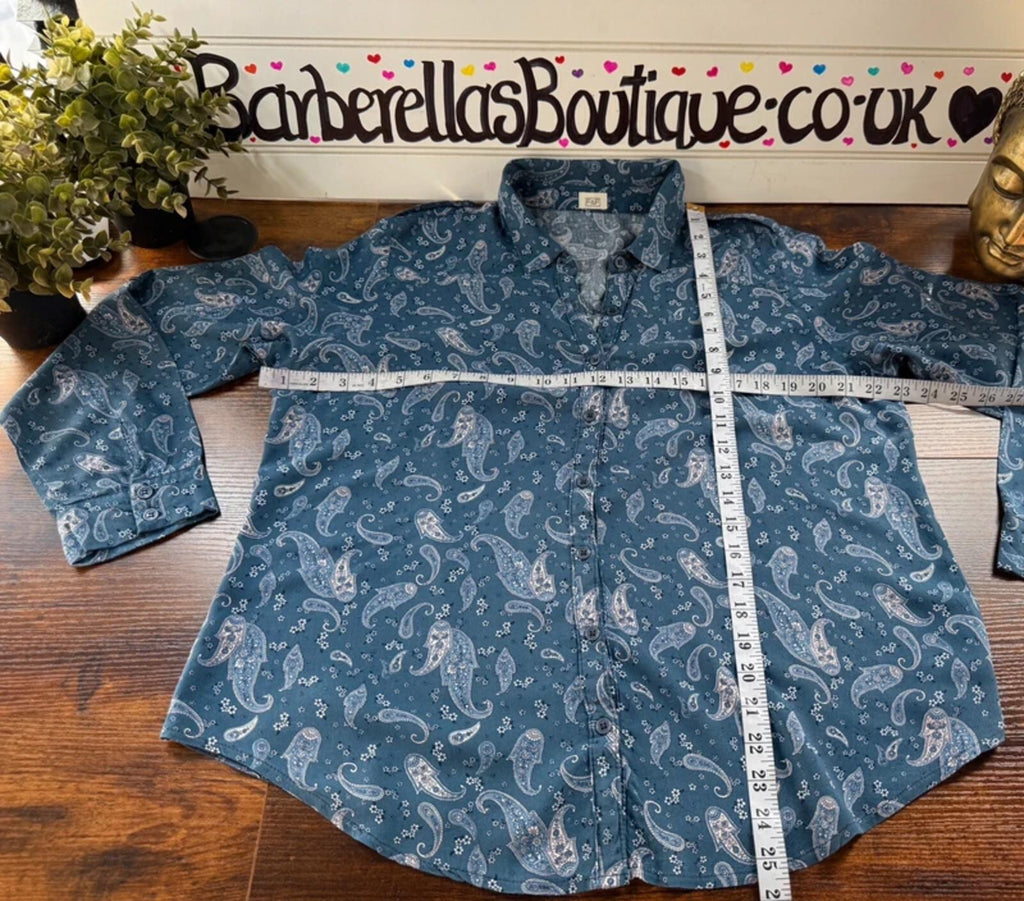 F&F Paisley Shirt UK 14-16 Blue Soft Viscose Blouse Casual