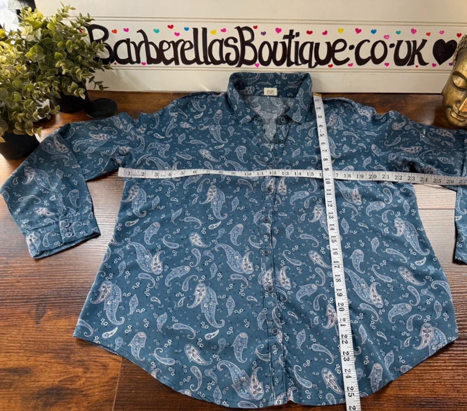 F&F Paisley Shirt UK 14-16 Blue Soft Viscose Blouse Casual