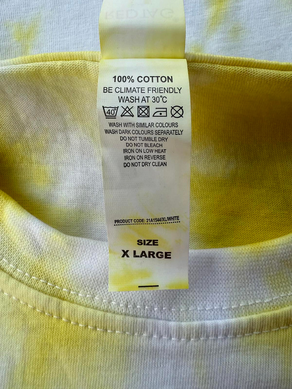 Hand Made Yellow and White Tie-Dye Short Sleeve T-Shirt - Size XL