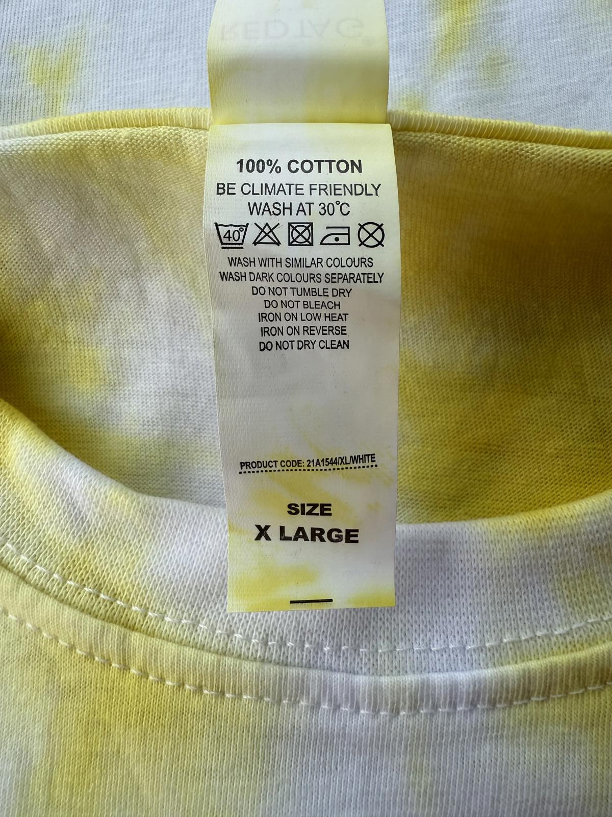 Hand Made Yellow and White Tie-Dye Short Sleeve T-Shirt - Size XL