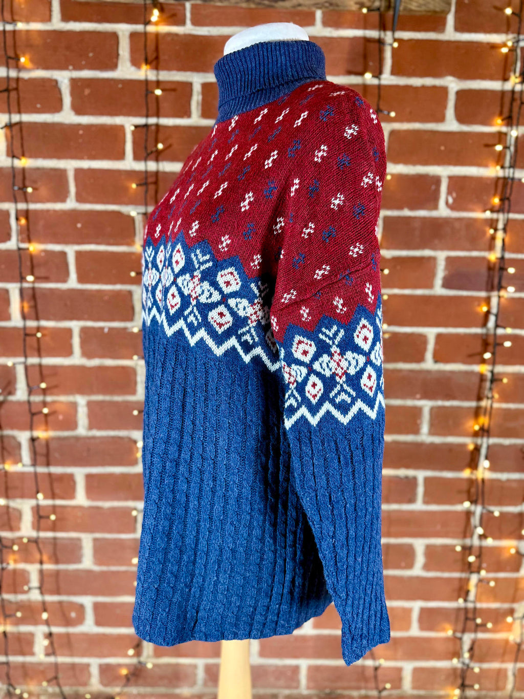 Vintage 80s/90s Basic Editions USA Fair Isle Knit Sweater Red Navy L NUM56