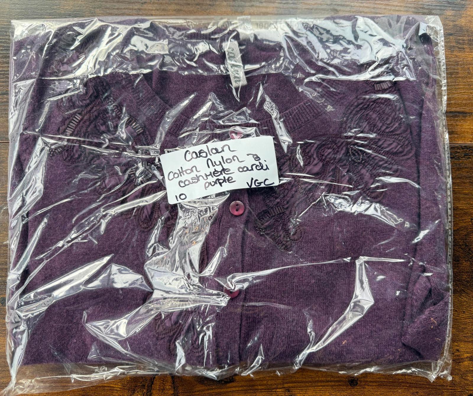 Purple Cashmere Blend Embroidered Button Cardigan UK 8-10      N62