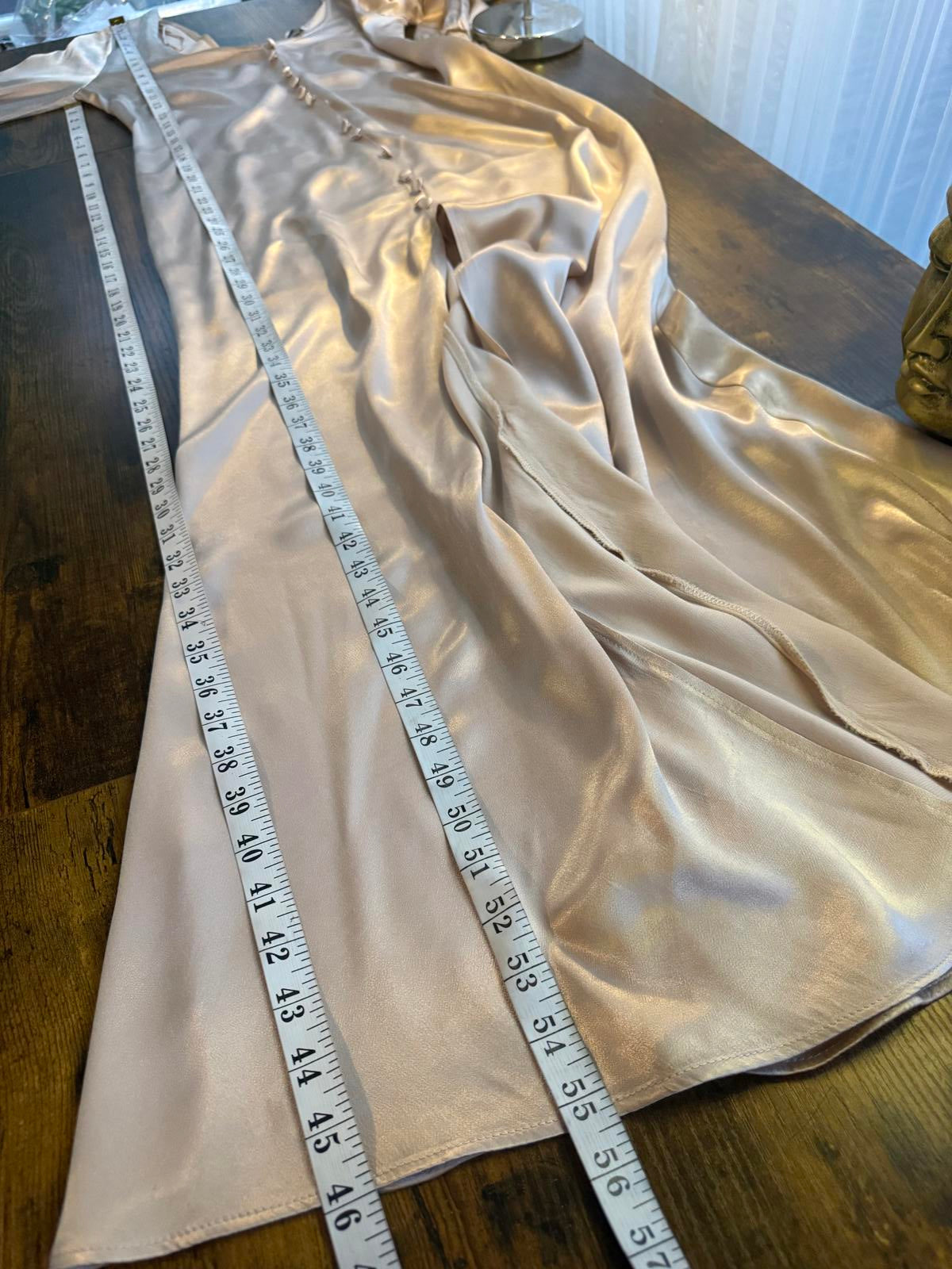 Goddiva Champagne Satin Maxi Dress UK 12 – Button Front Vintage Read Info! 227