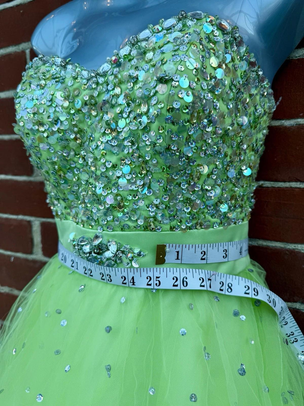 💚 Mori Lee by Madeline Gardner Embellished Lime Green Ball Gown – UK 2
