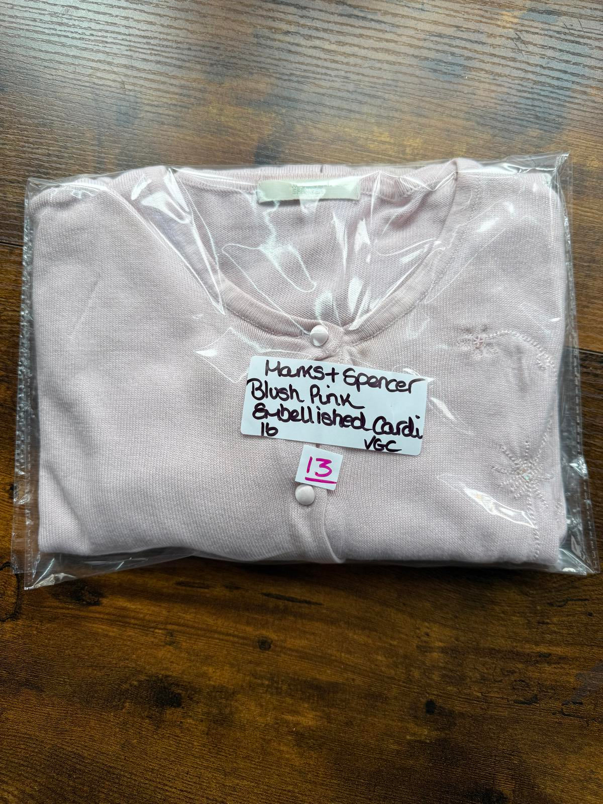 Marks & Spencer Pale Pink Embroidered Cardigan Y2K Era UK 16 NUM 13