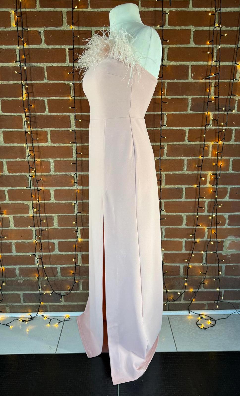 Goddiva Blush Feather Bardot Maxi Dress UK 12 / US 8 Slit Evening            .38