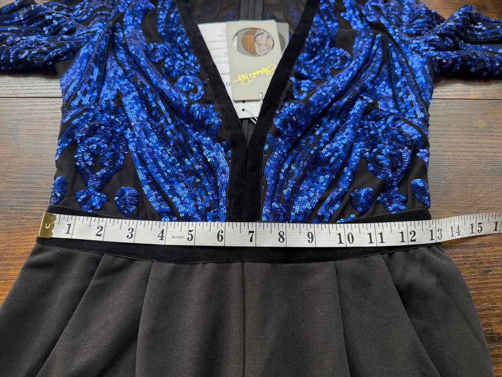 Stephanie Pratt x Goddiva Blue Sequin Plunge Jumpsuit UK 10