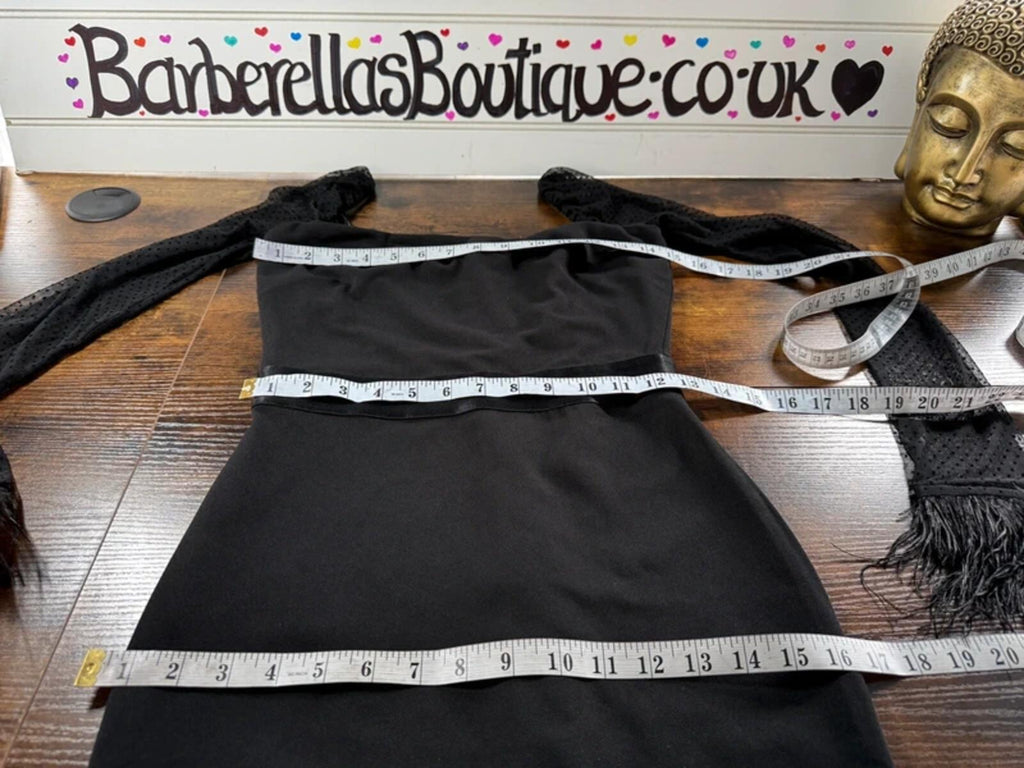 Goddiva Black Feather Cuff Midi Dress UK 8 BNWT Sample Occasion