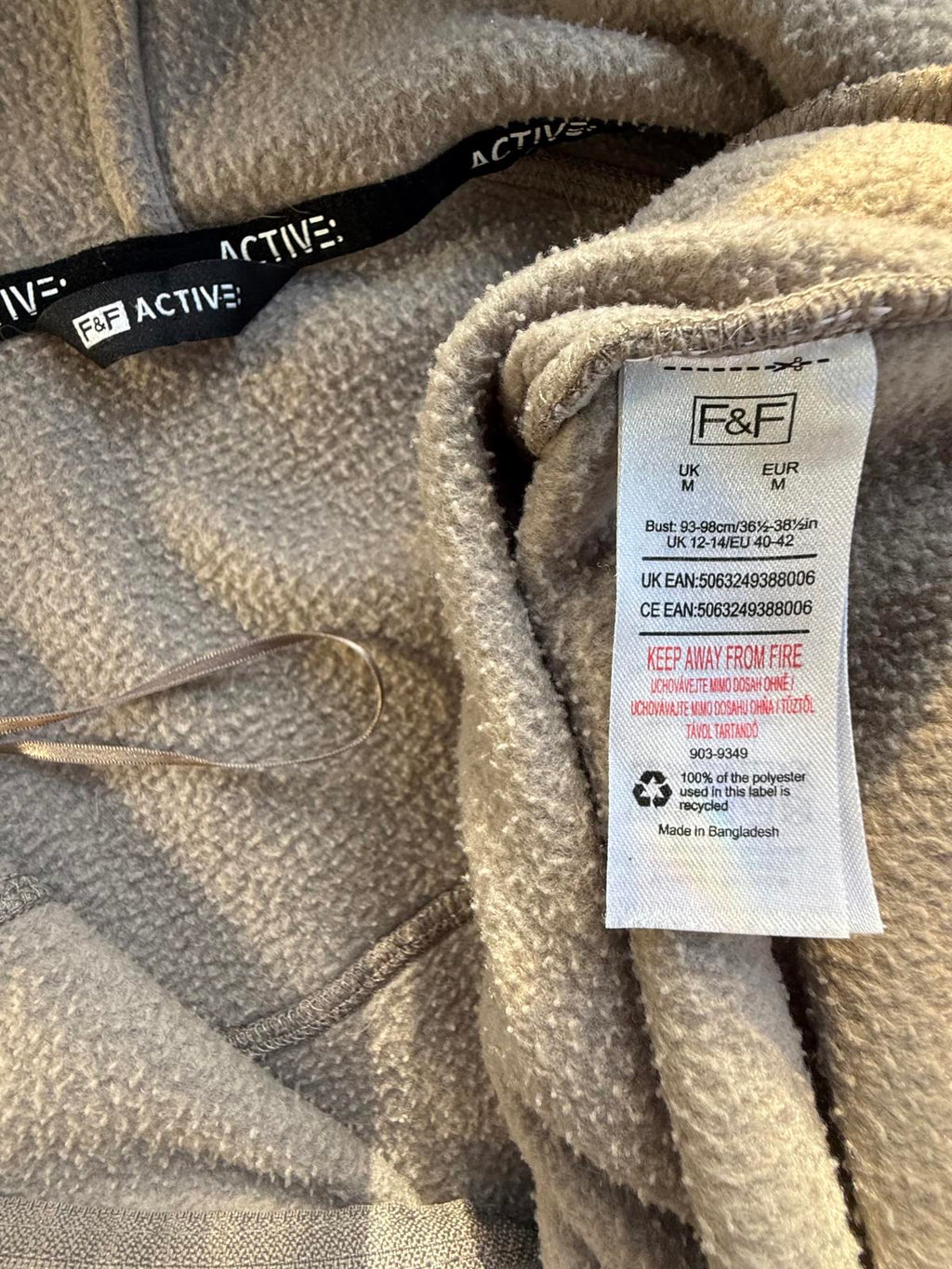 F&F Active Beige Half Zip Fleece Hoodie UK 14 #73