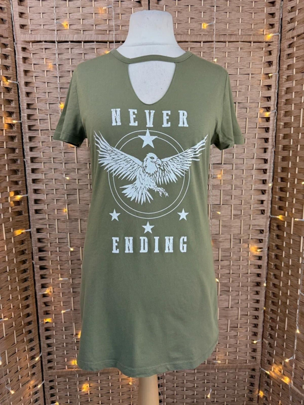 Khaki Graphic T Shirt Dress UK 14 Eagle Print Casual Summer