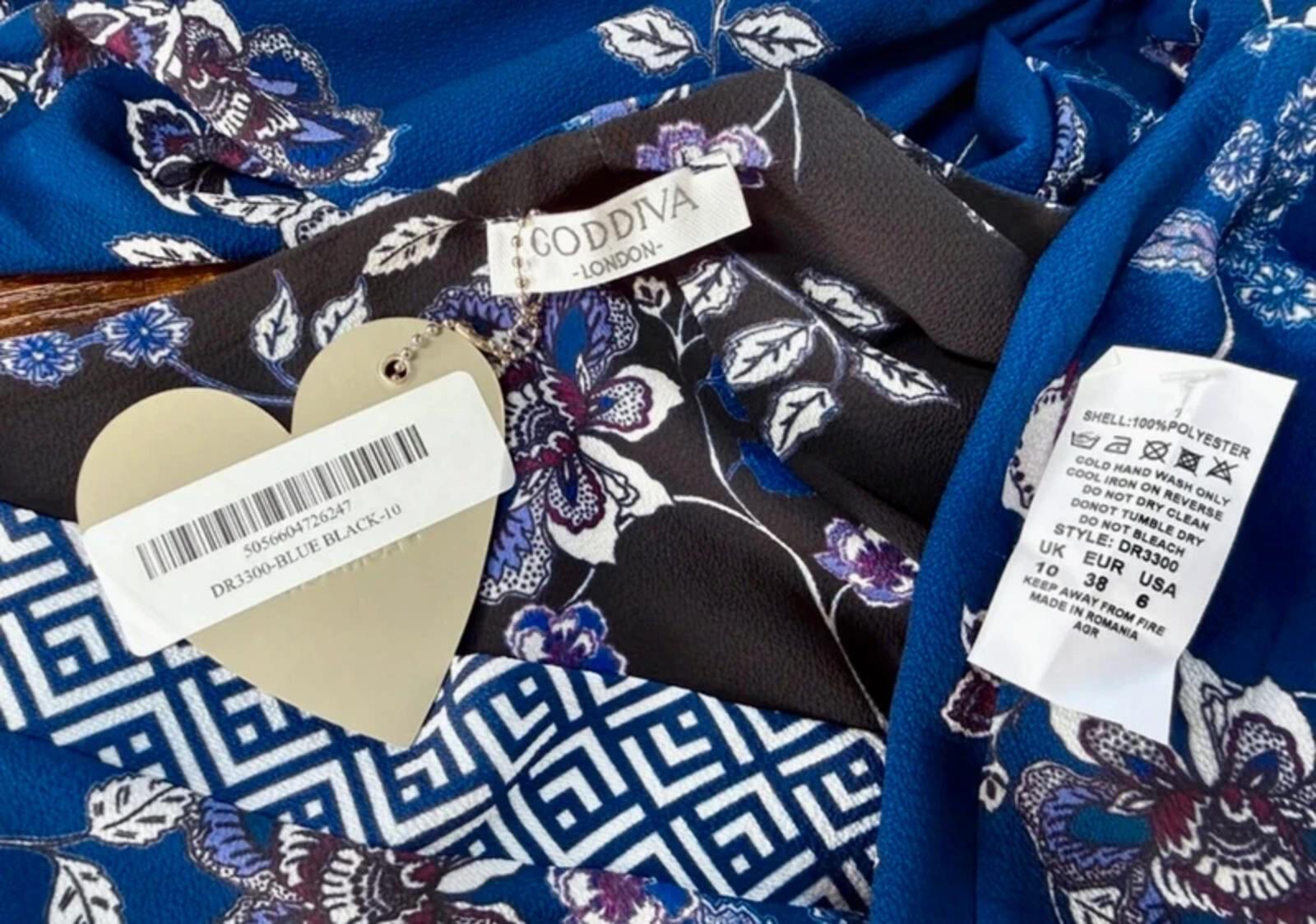 Goddiva Reversible Wrap Dress UK 10-14 Blue Floral Midi Boho