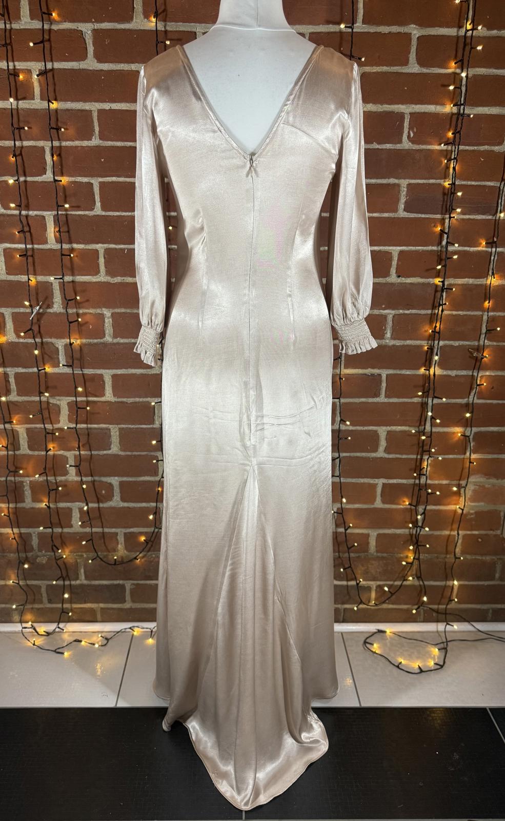 Goddiva Champagne Satin Maxi Dress UK 12 – Button Front Vintage Read Info! 227
