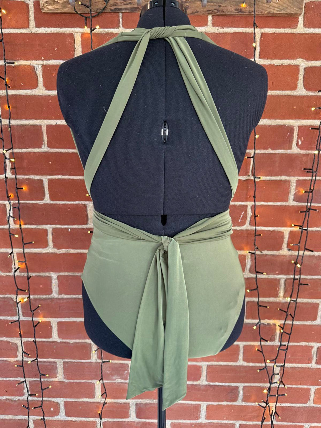 Olive Green Women's One-Piece Swimsuit with Wrap Detail - Size XL