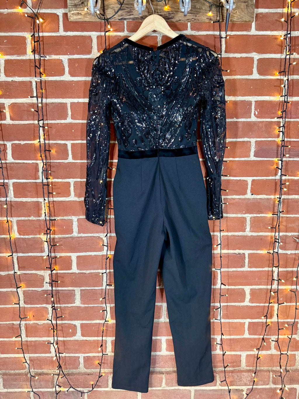 Goddiva London Black Sequin Mesh Bodice Jumpsuit – UK 8