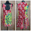 Hunny Design Cotton Dress UK 14 16 Red Boho Floral Festival Summer Tie Back