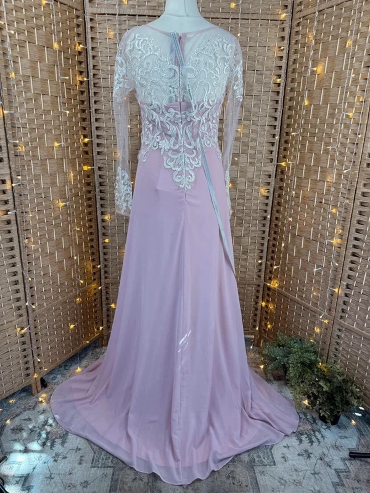 Goddiva Blush Lace Mesh Maxi Dress UK 12-14 (US 8) Occasion Gown